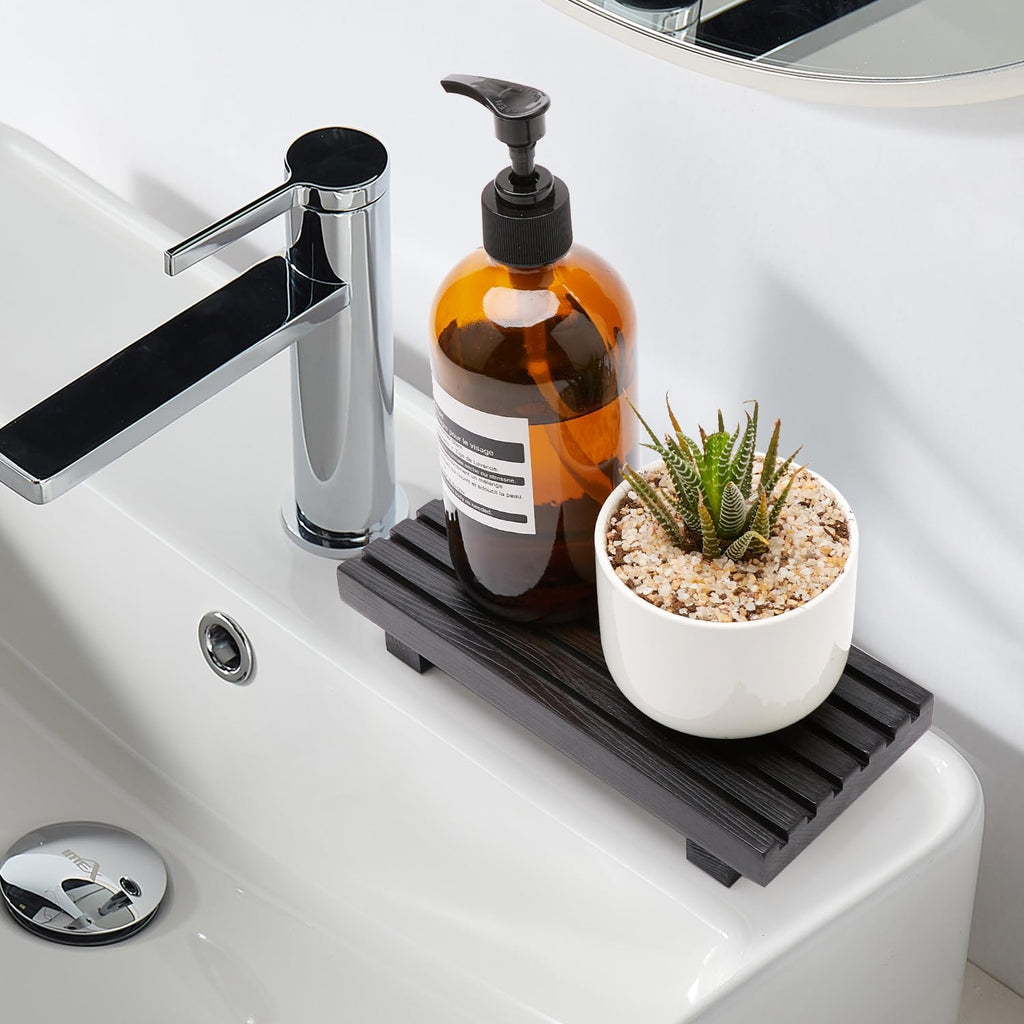 Black Bathroom Decor Wooden Counter Tray Sink Accessories Soap Dispenser
