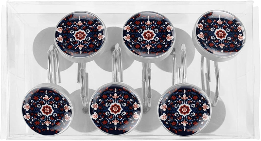 12 Pcs Norwegian Folk Style Flower Shower Curtain Hooks, Decorative Shower Curtain Rings for Bathroom, Stainless Steel Rustproof Curtain Rings Hangers for Shower Curtain Rod