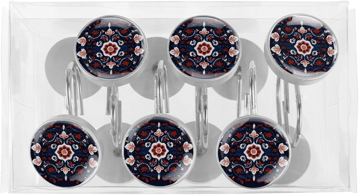 12 Pcs Norwegian Folk Style Flower Shower Curtain Hooks, Decorative Shower Curtain Rings for Bathroom, Stainless Steel Rustproof Curtain Rings Hangers for Shower Curtain Rod