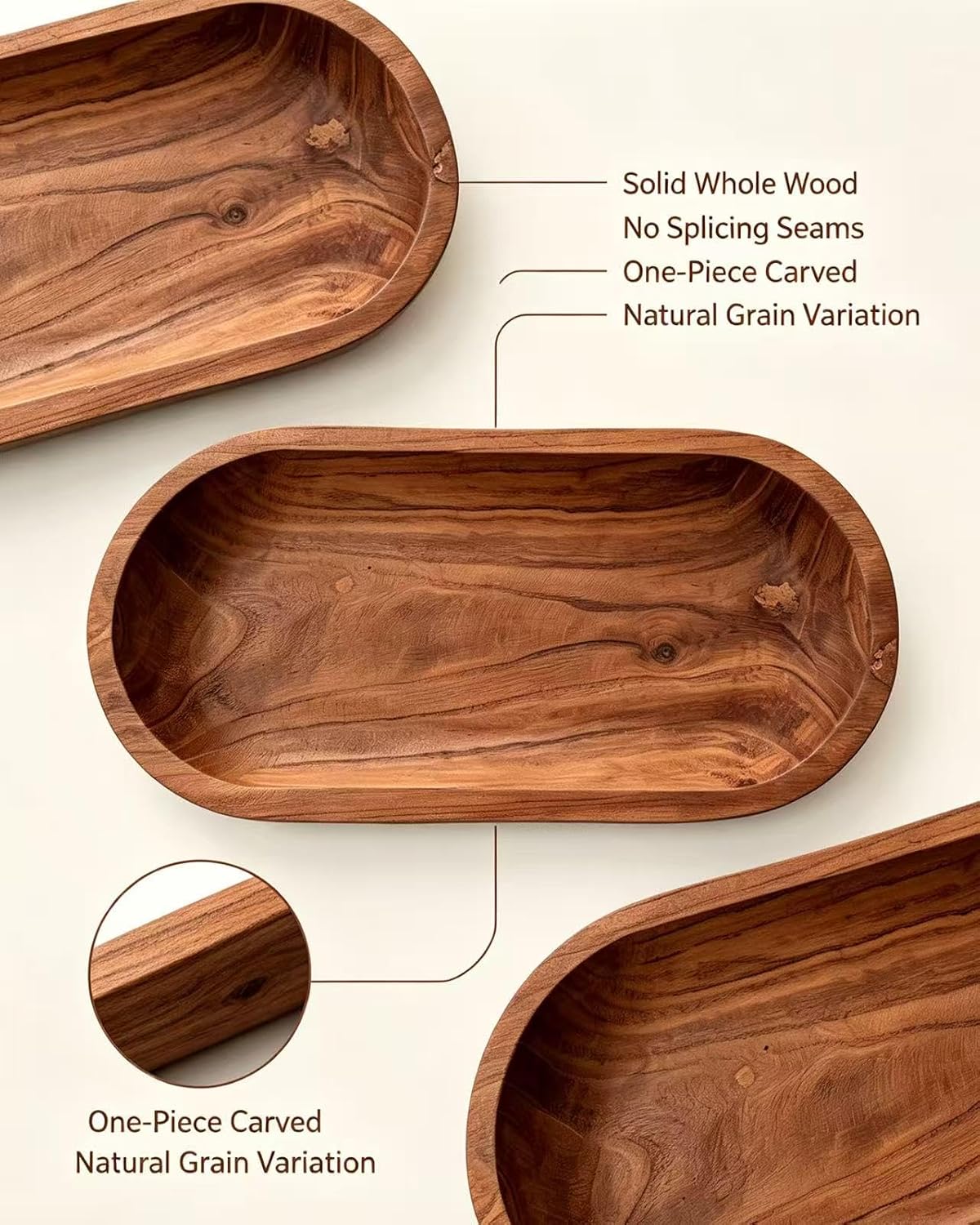 Large Wooden Dough Bowls 20"x10" One-piece Whole Wood Wooden Bowl Hand Carved Home Decor for Dining Table Center, Living Room, Kitchen Decor