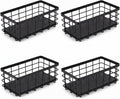 Small Metal Wire Storage Basket with Wood Base (Black+Black, 4 Pack)