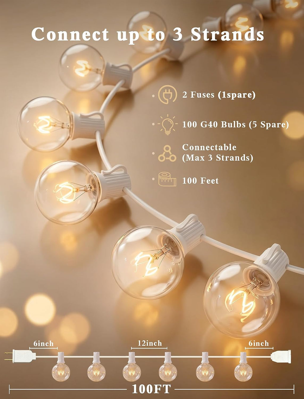 Outdoor String Light, 100Ft Waterproof Patio Lights with 105 Glass Bulbs