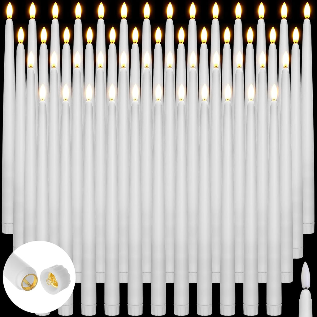 Baquler 50 Pcs Extra Long Flameless Taper Candles 12.4 in Battery Operated