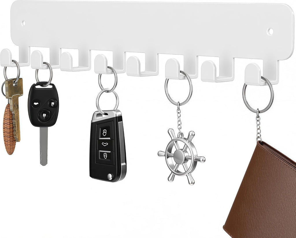 pickpiff Key Holder Wall Mount, Adhesive or Screw-Mounted Key Rack with 8 Hooks, Metal Key Chain Organizer for Car Keys, Black 1 Pack