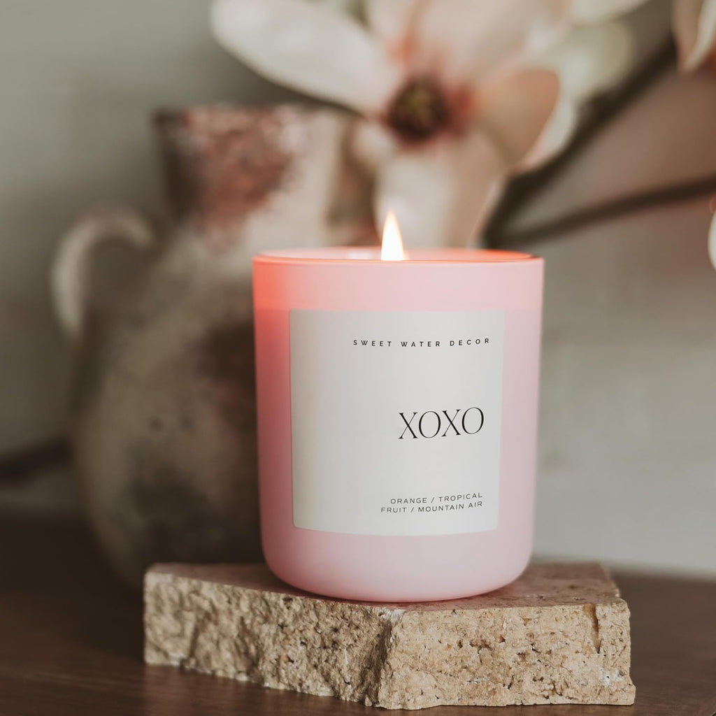 Sweet Water Decor XOXO Scented Candle, 15oz Pink Matte Jar, Soy Wax