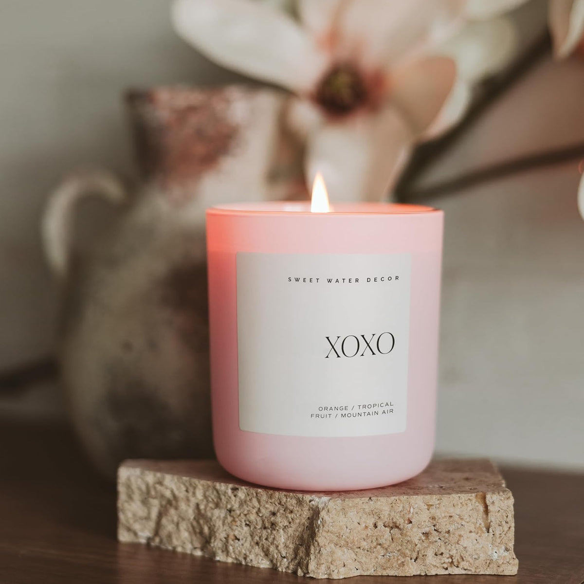 Sweet Water Decor XOXO Scented Candle, 15oz Pink Matte Jar, Soy Wax