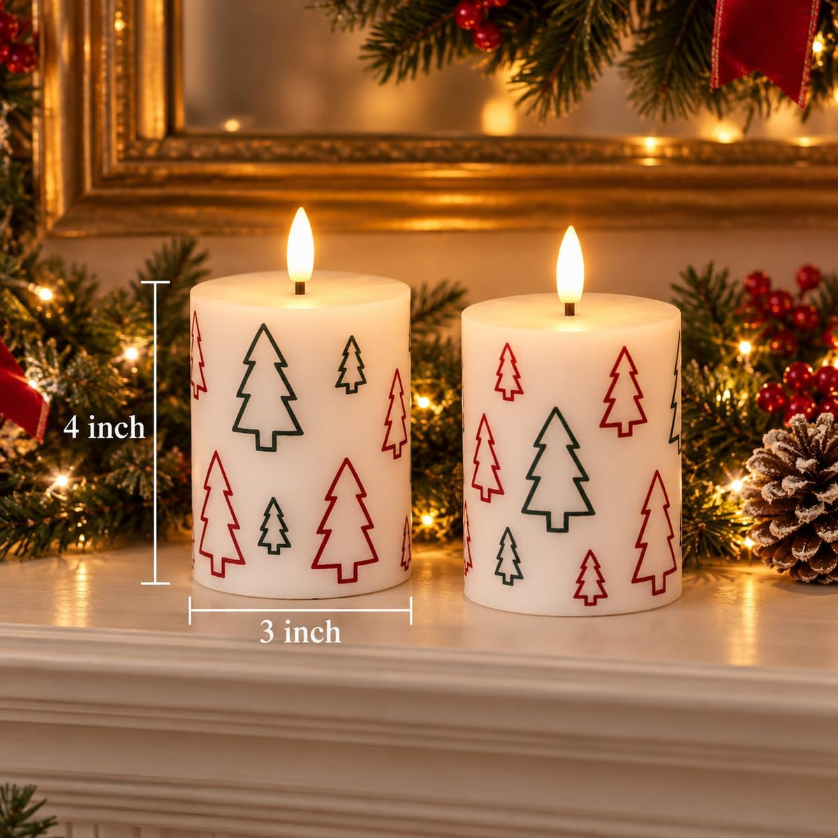 Christmas Tree Flameless Candles Set of 2, LED Battery Candles with Remote