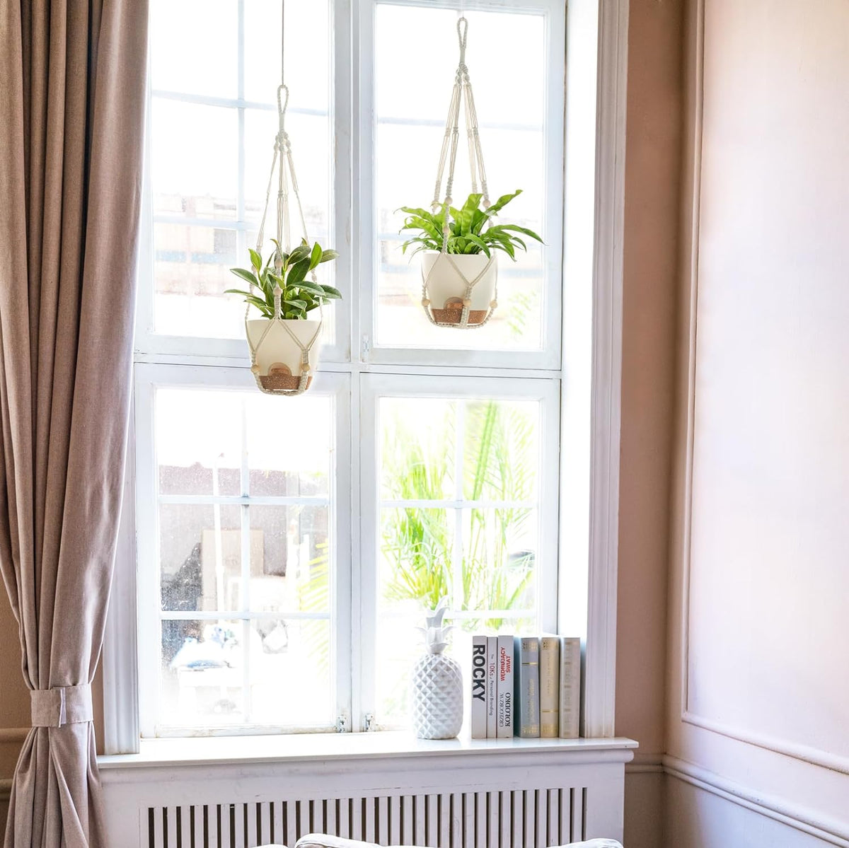 Mkono 6.5 Inch Hanging Planters for Indoor Plants, Macrame Plant Hanger 2Pc