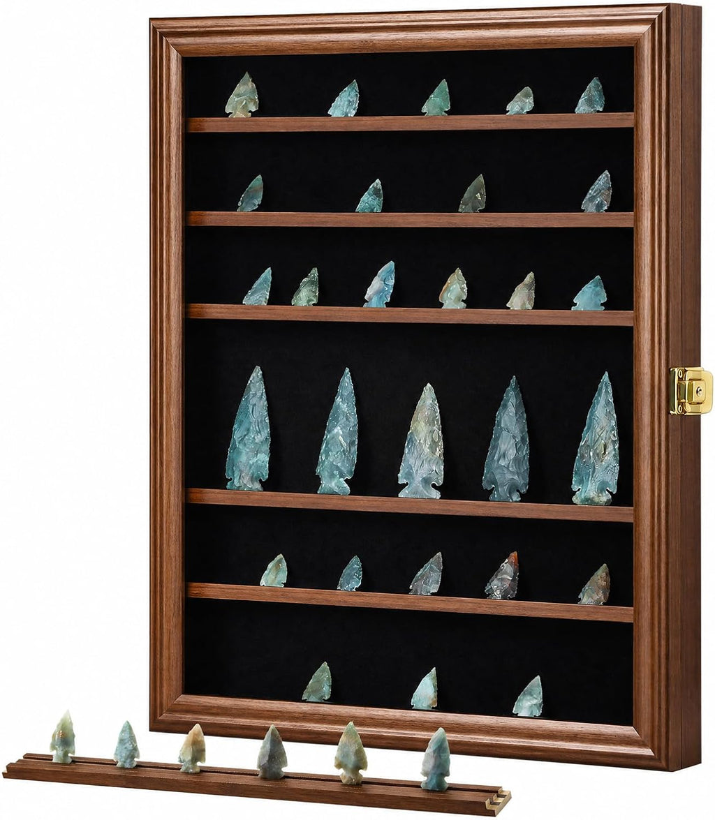 KCRasan Arrowhead Display Case Native American Arrowhead Shadow Box, Walnut