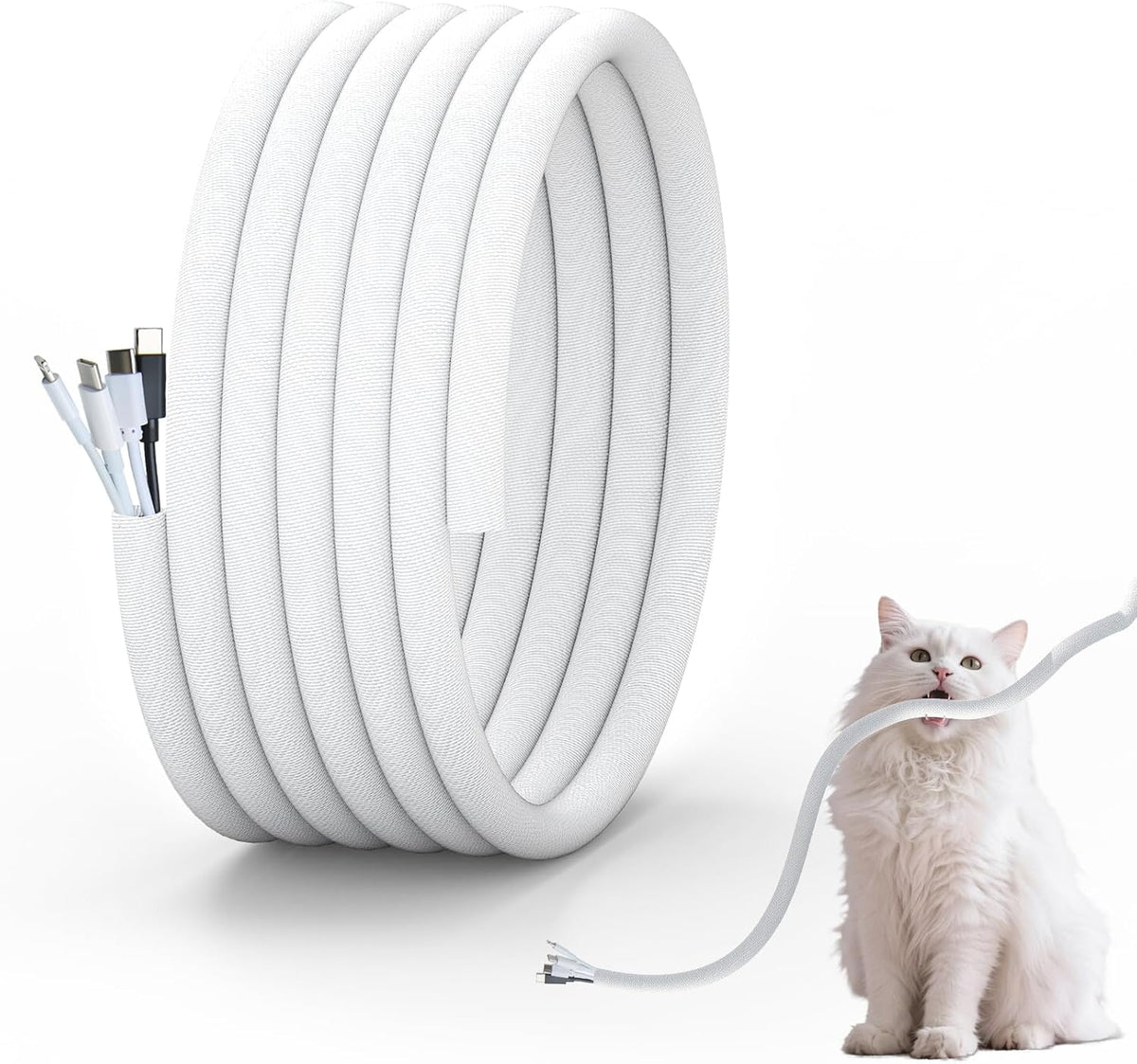 Cord Protector for Pets, Wire Protector 10FT-1/2 inch-White