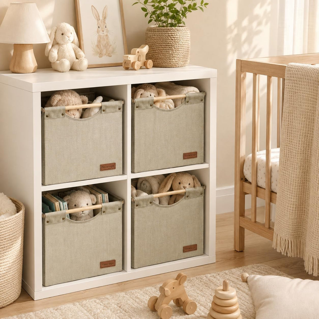 KAKAMAY Cube Storage Bin 13x15x13 Storage Cubes for Kallax 4-Pack Khaki