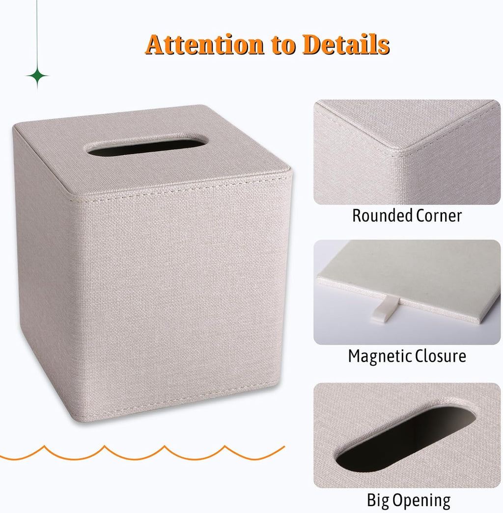 LAMOTI PU Leather Tissue Box Cover Square with Matching 4" Coaster