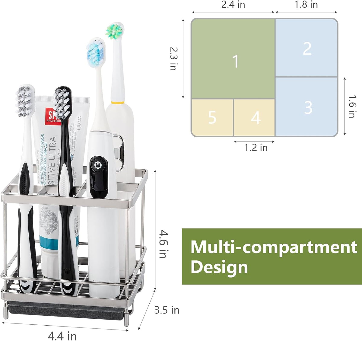 Electric Toothbrush Holders for Bathrooms Toothpaste Organizer, Sliver
