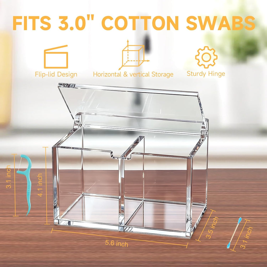 Acrylic Qtip Holder, Cotton Swab Dispenser Apothecary Jar Vanity Organizer
