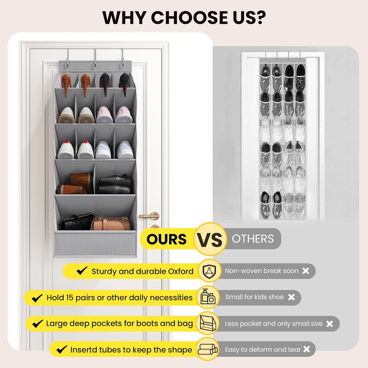 Mefirt Large Over the Door Shoe Organizer for Closet Fit 20 Pairs