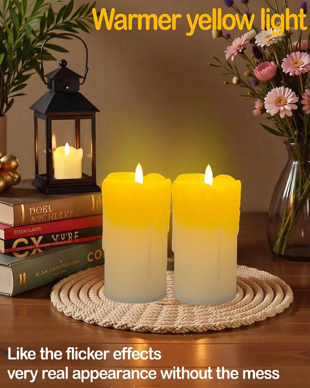 Gmnee 3"x6" Flickering Flameless Candles with Remote Timer, LED, Real Wax