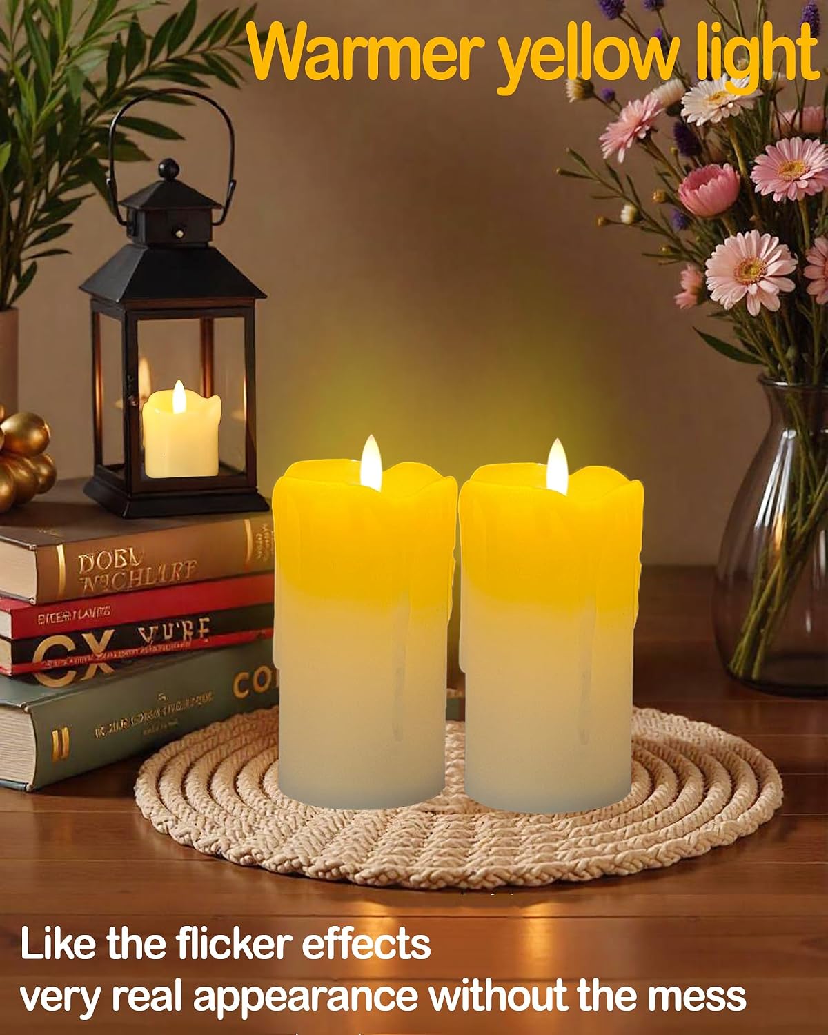 Gmnee 3"x6" Flickering Flameless Candles with Remote Timer, LED, Real Wax