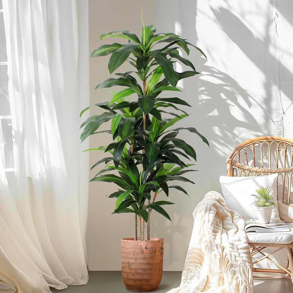 Yepdin 5 FT Dracaena Tree Artificial, Fake Tree with Plastic Pot, Faux Tropical Yucca Floor Plant Lifelike Foliage and Branches, Artificial Plants Indoor for Home Office Living Room Decor Indoor