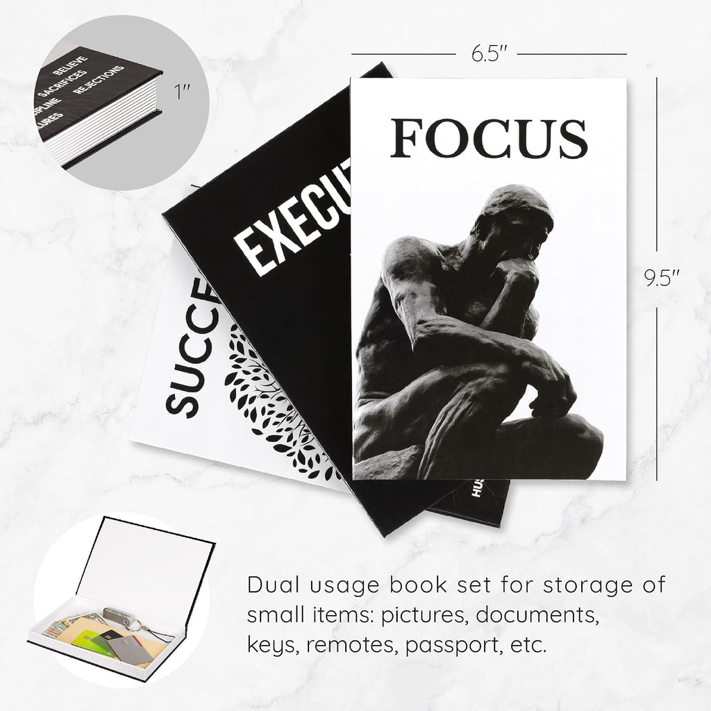 Motivational Decorative Books Set of 3 - Faux Books for Home Office Decor