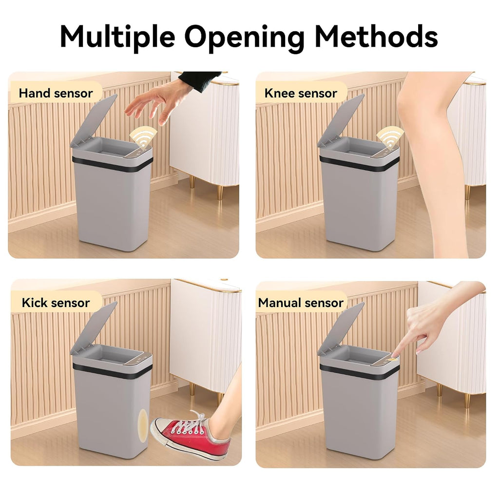 FRESHLIX 3 Pack Bathroom Trash Can 2.5 Gallon Small Touchless Automatic Motion Sensor Trash Cans Slim Waterproof Garbage Bin with Lid for Kitchen, Office, Bedroom Black White Grey