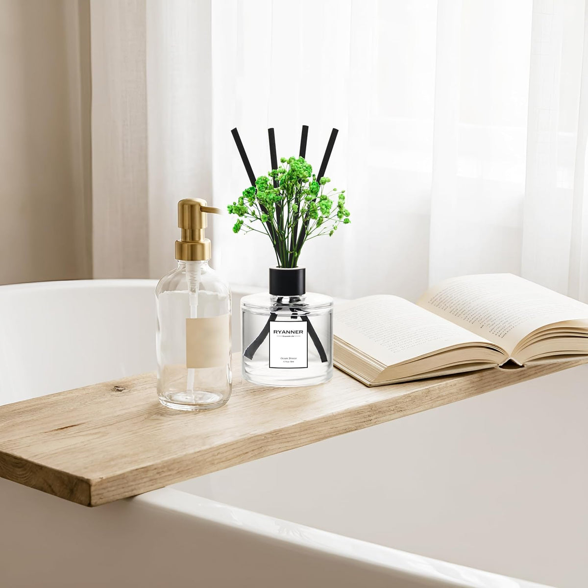 Reed Diffuser Set of 3 Pack,Clean Linen/Lavender Eucalyptus/Ocean Breeze Scented Oil Diffuser with 24 Sticks(1.7 fl oz Each Pack),Air Freshener for Bedroom Bathroom Office | Shelf Decor