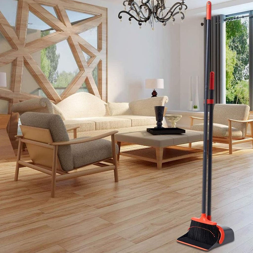Broom with Dustpan Combo Set, Standing Broom and Dustpan Set Long Handle