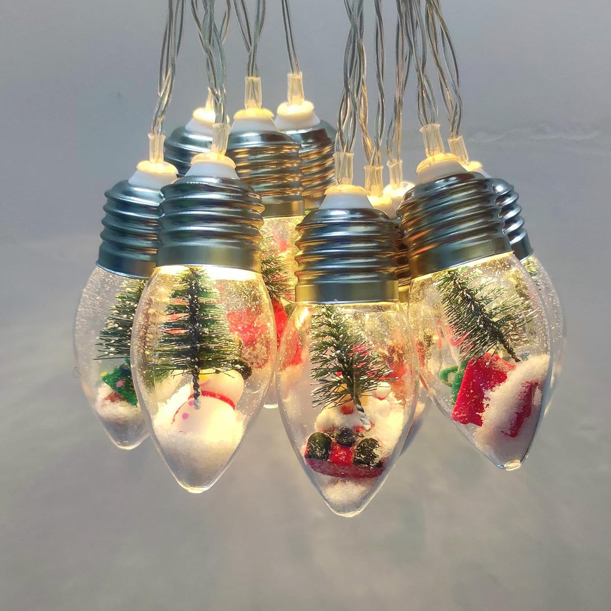 Christmas Lights Indoor 8Ft 12 LED Snow Globe String Lights Battery Operated with Timer, Christmas String Light Indoor for Bedroom Porch Garden Party Fireplace Xmas Decor