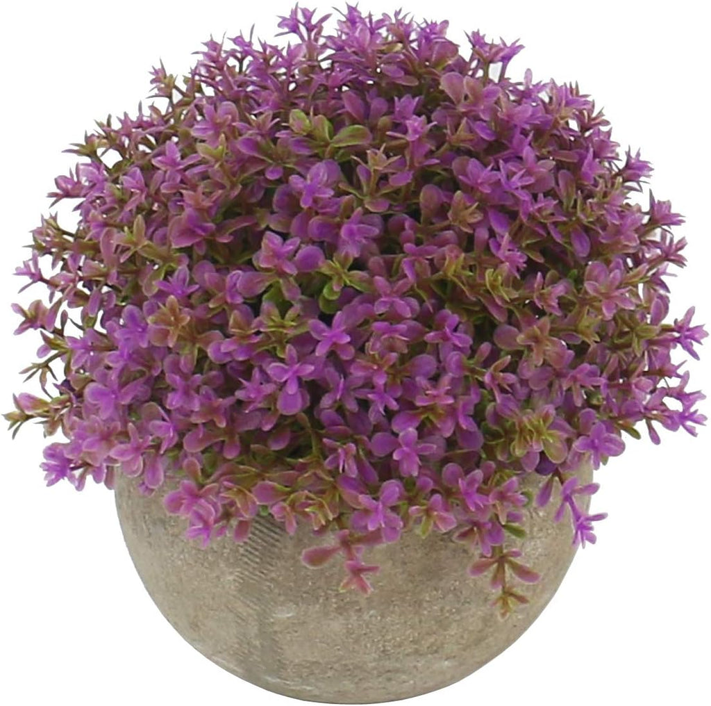 Ogrmar Mini Plastic Faux Plants in Pot/Small Topiary Shrubs Purple