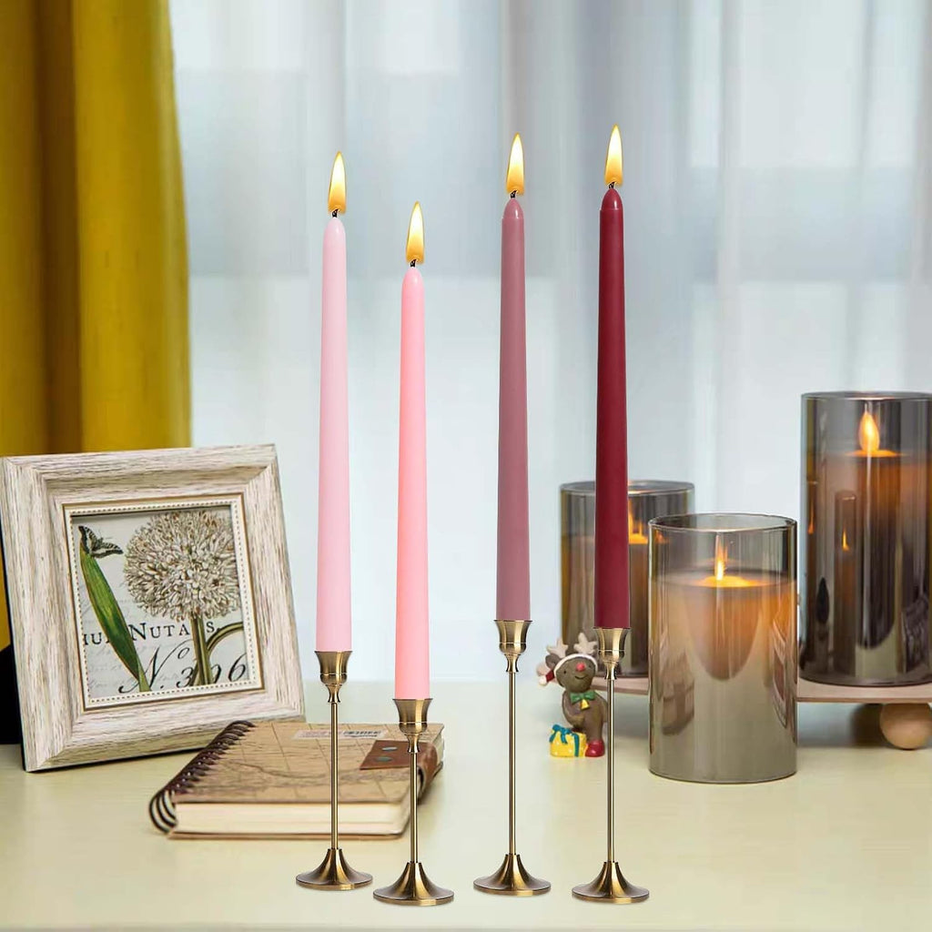10in Gradient Taper Candles Set of 4 Pack Tapered Candle, Tall Candlesticks,for Dinner Party Wedding, Home Decor,Kitchen Decors,Christmas,Halloween (Pink Gradient, 10 inch)