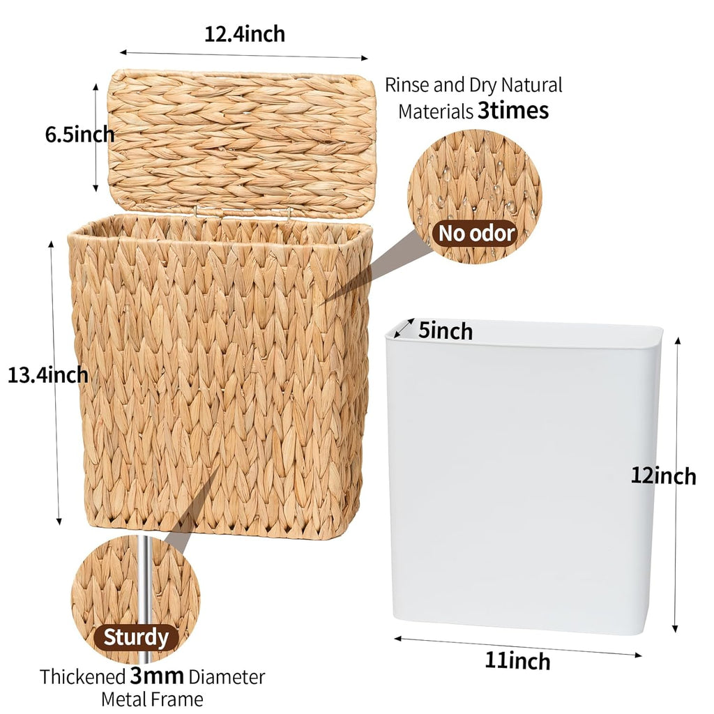 Coeusy Wicker Trash Can, Small Bathroom Trash Can with Lid, 3 Gallon