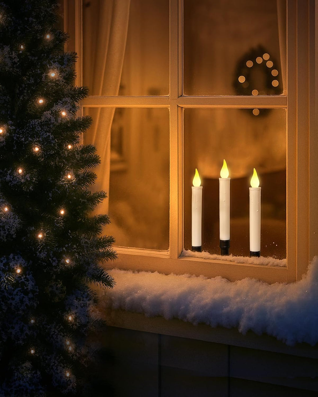 SURAIELEC Christmas Battery Window Candles, Remote 3-Light Candolier Window Candle, Flameless 3000K LED Candles, 1.9" Narrow Base, Chritmas Window Candle for Window, Mantel, Dinning Table, 1-Pack