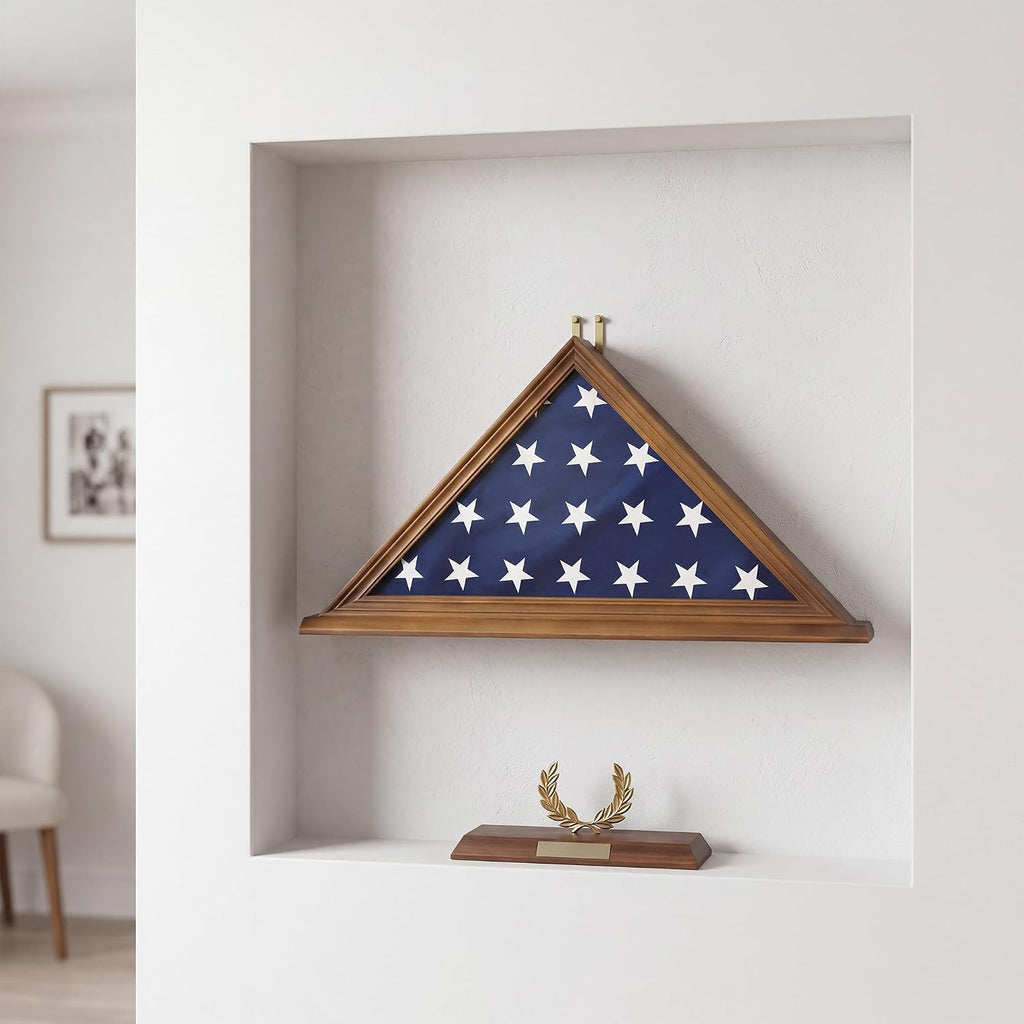 Folded Flag Display Case for 5'x9' Military Burial Flag, Walnut Solid Wood