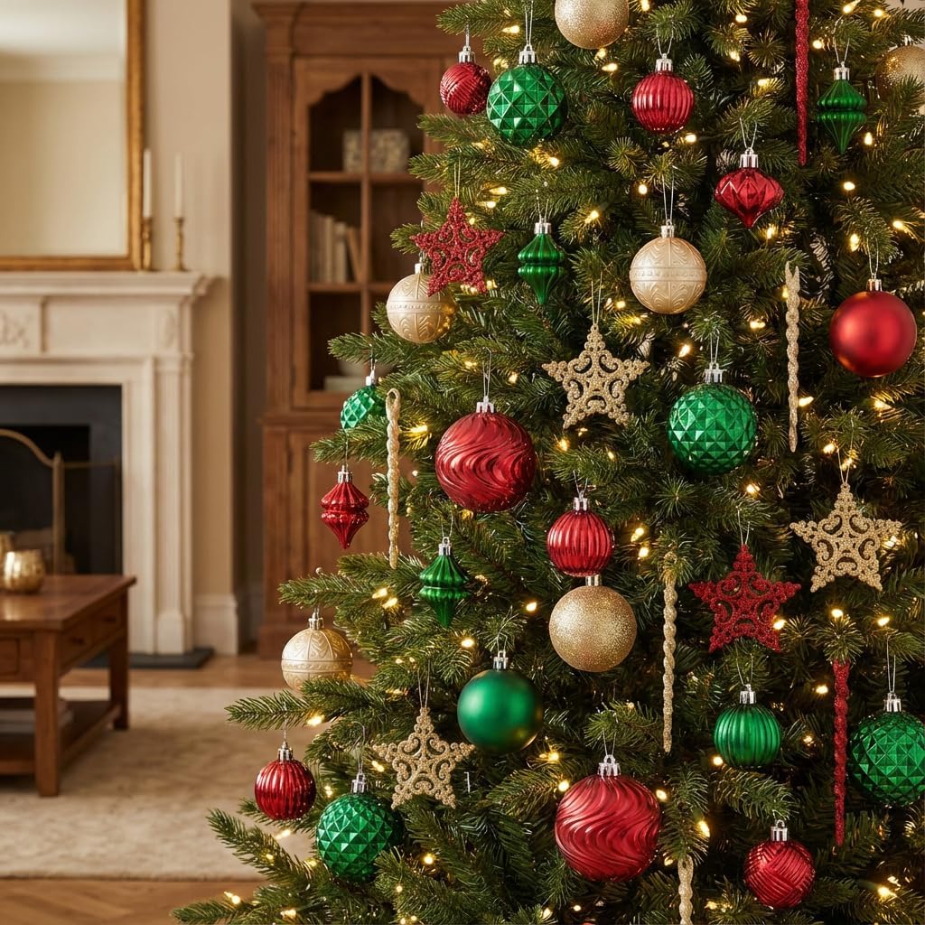 Valery Madelyn 100ct Christmas Tree Decorations Variety Ball Ornaments Set