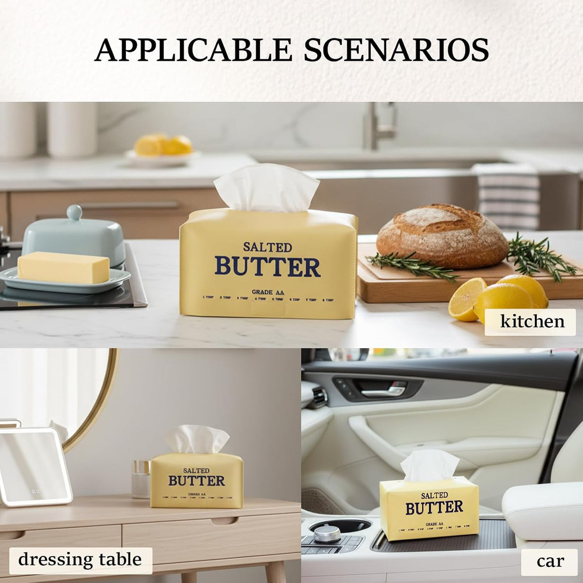 MSJGA Butter Tissue Box Cover, Rectangular PU Leather Tissue Box Holder