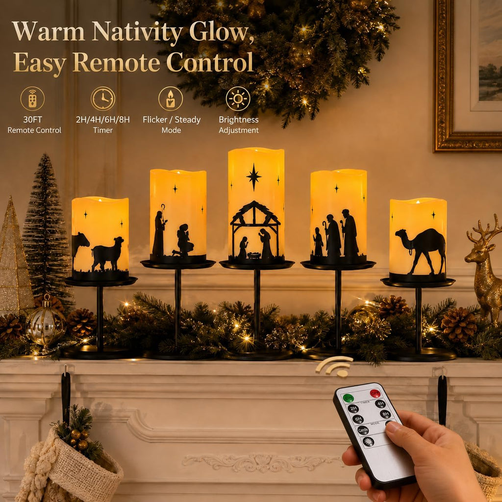 Nativity Scene Flameless Candles, Christian Gifts Advent Christmas Decor