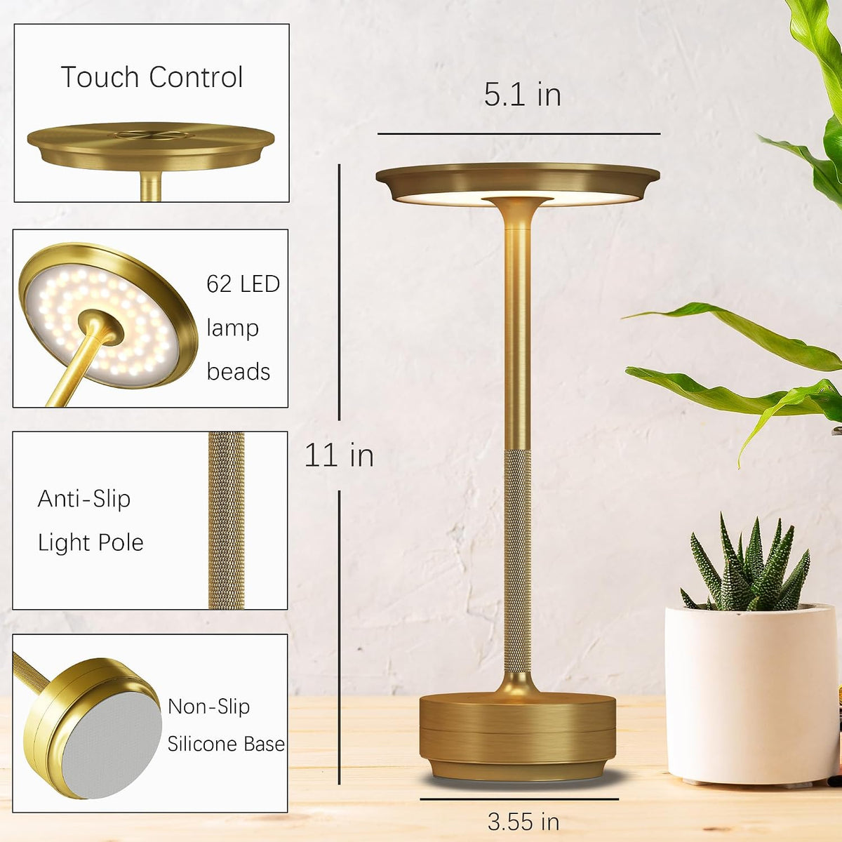 1 Pack Cordless Table Lamps Rechargeable, 5000mAh LED Table Light