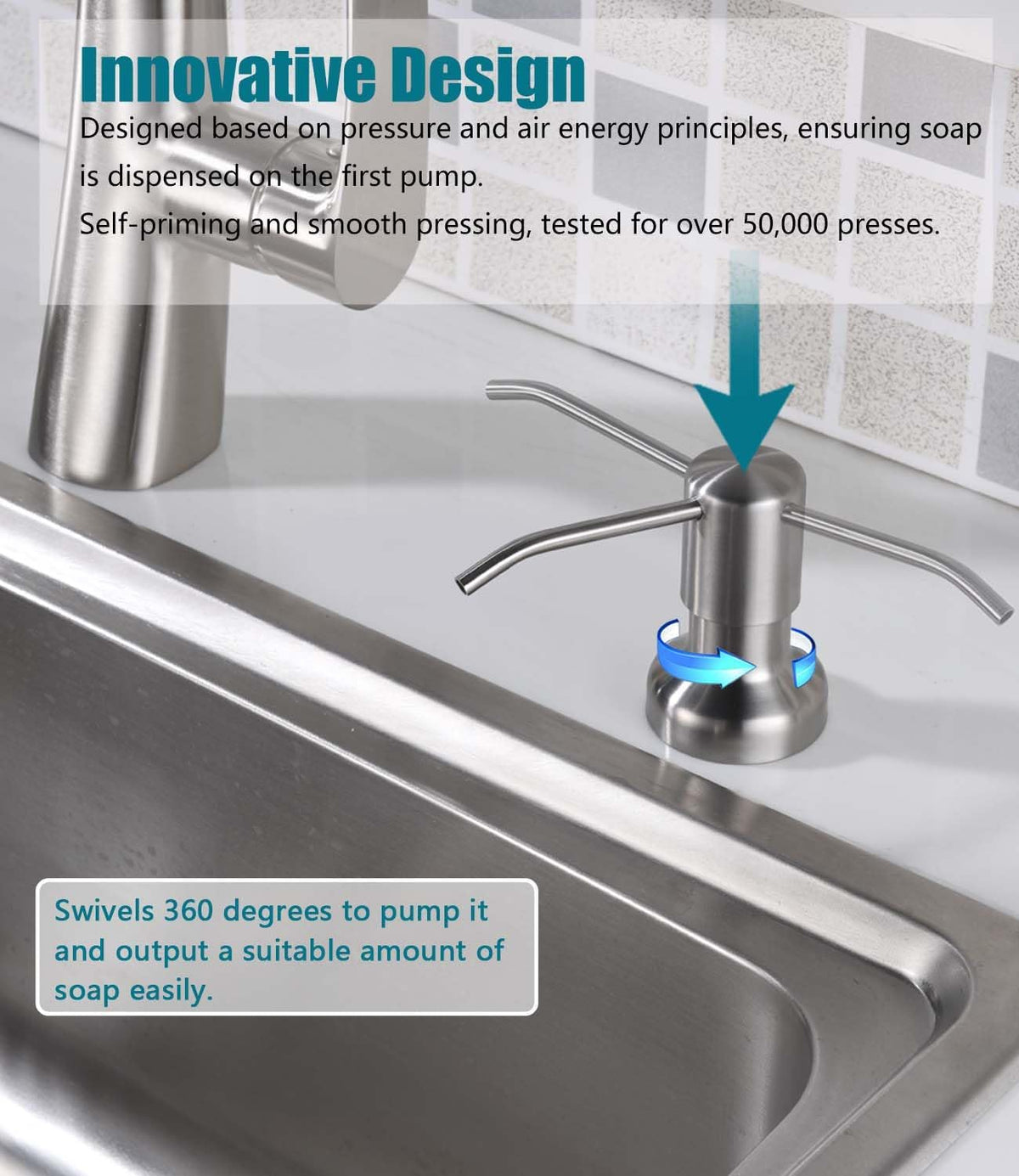 Soap Dispenser for Kitchen Sink, SonTiy Kitchen Dish Soap Dispenser Pump Brushed Stainless Steel Liquid Soap Dispenser with 47" No-Spill Extension Tube with Check Valve+17 OZ Bottle, Powerful Suction