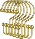 Amazer Gold Shower Curtain Hooks, 12PCS Minimalist Simple Double Shower Curtain Rings, Rust-Resistant Metal Shower Hooks Shower Curtain Hangers, Shower Rings for Bathroom Shower Rods Curtains
