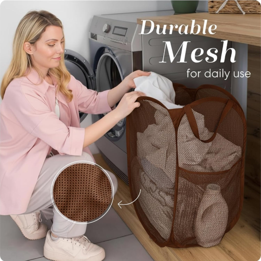 Handy Laundry Collapsible Mesh Pop Up Laundry Hamper with Side Pocket