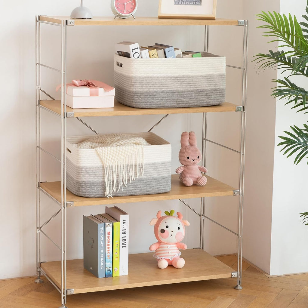 OIASKET Large Storage Basket for Organizing, Woven Rope Basket for Shelves, Closet Organizer Bins for Clothes, Blanket, Toys, Baby Nursery Storage, 17.7" x 13" x 7.87", 2 Packs Gradient Grey
