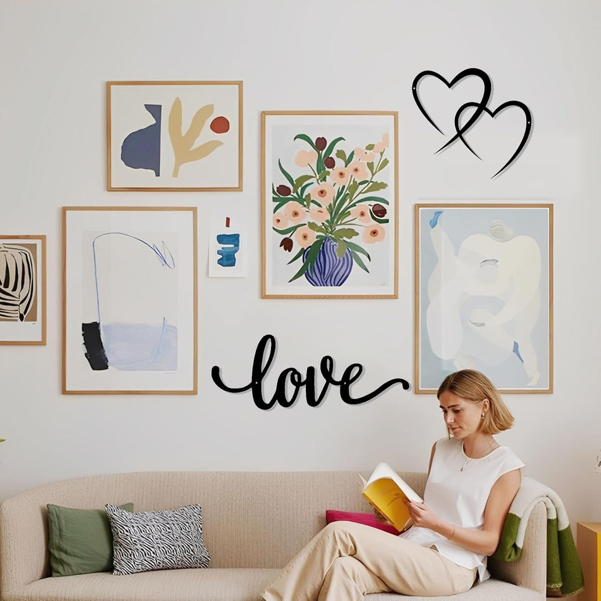 DUOOLN 2Pcs Love Wall Decor Blessed Art, Metal Heart Signs Couples Gift