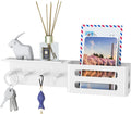 MKO Key Holder Wall Mount, Adhesive Key Hanger with 4 Hooks for Wall, White
