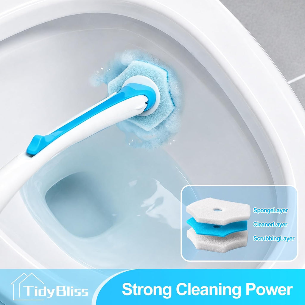 TidyBliss Disposable Toilet Brush and Holder Set with 64 Cleaner Refills