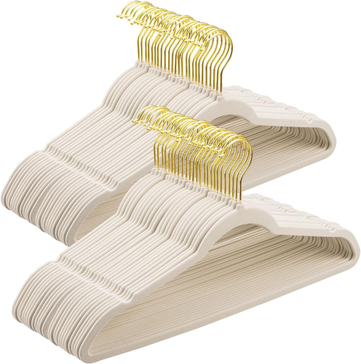 Velvet Hangers 60 Pack - Heavy Duty Non Slip Clothes Hangers, Space Saving Slim Design for Coat/Suit with 360° Rotating Gold Hook - Premium Felt Hanger for Closet Organization- Ivory