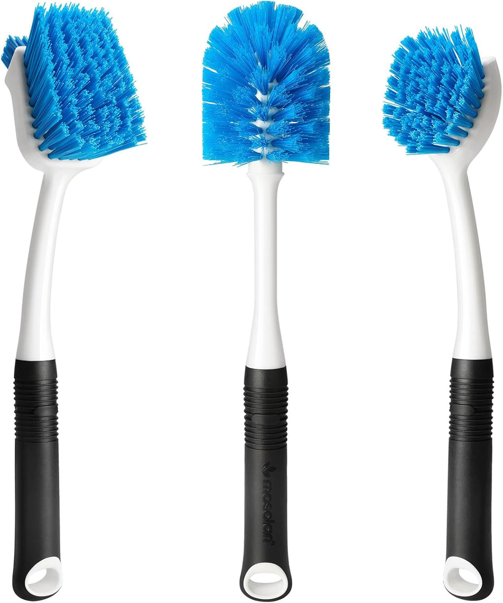 MOSOLAN Dish Brush Set of 3 with Bottle Brush, Dish Scrub Brush, Round Head