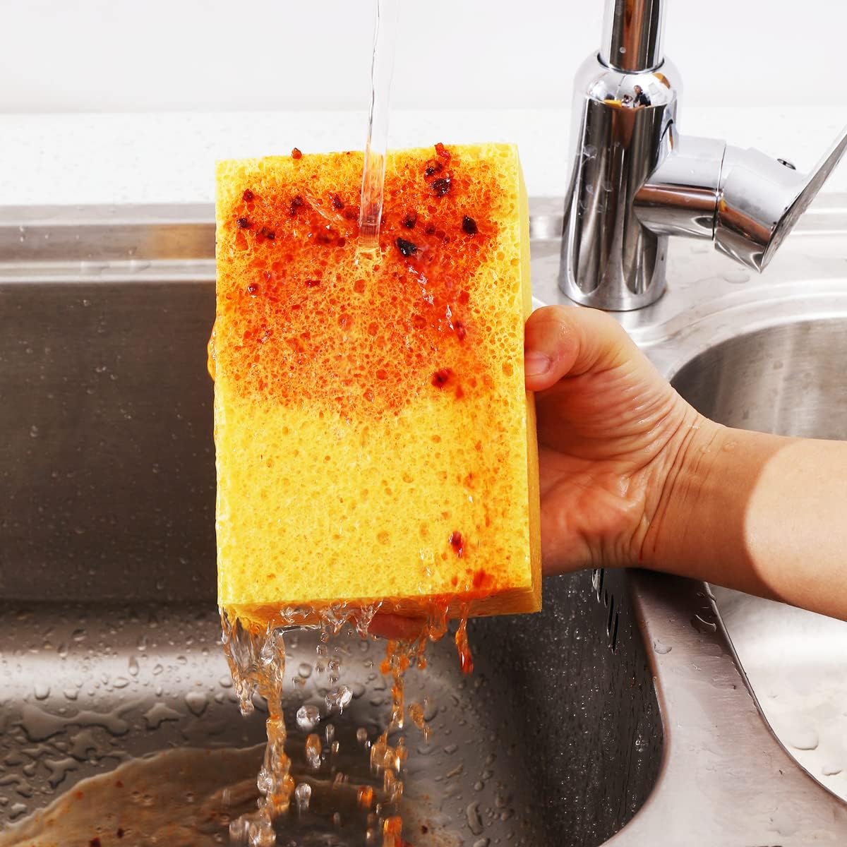 Natural Kitchen Sponges, 2" Thick Heavy Duty Scrub Sponge, 2 Pack
