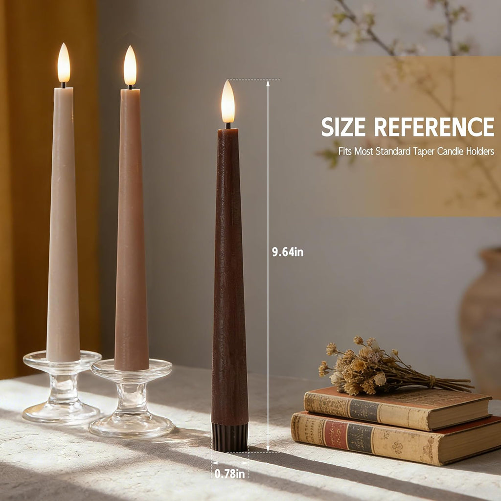 Brown Flameless Taper Candles, Wax LED Candles with Remote Battery Operated