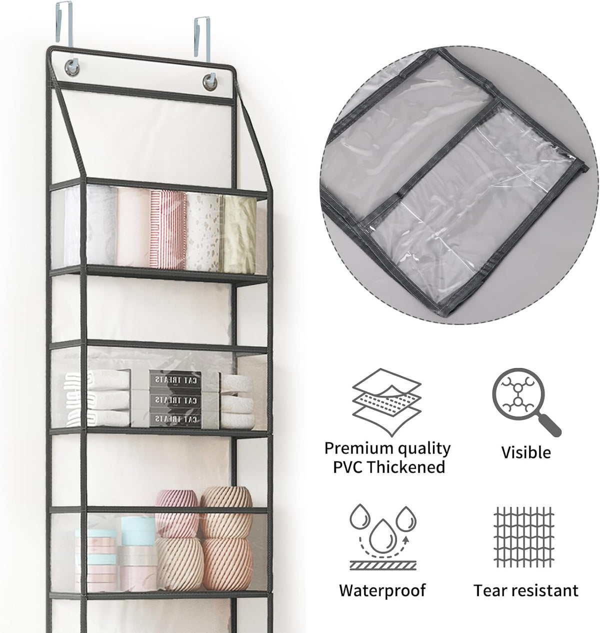 Over Door Organizer Hanging Storage 5 Shelf Clear Pockets Pantry Closet