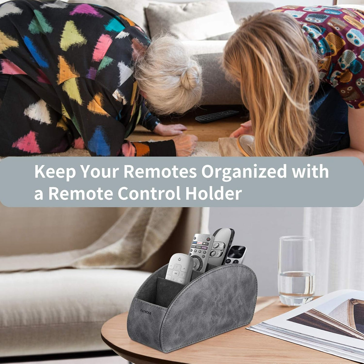 KENOBEE Remote Control Holder with 5 Compartments, Gray