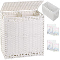 SETVSON Laundry Hamper with Lid Wicker Laundry Basket, White